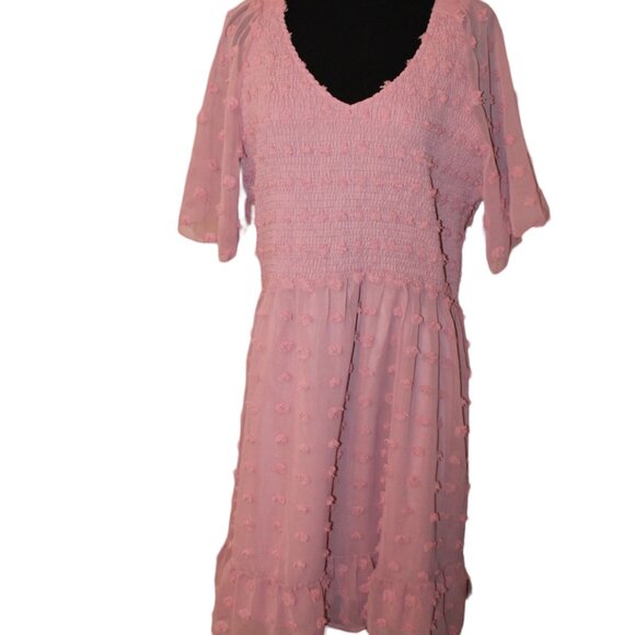 BTFBM Dresses & Skirts - BTFBM Smocked Dress Short Flutter Sleeve VNeck Swiss Dot Babydoll Ruffle XXL NEW